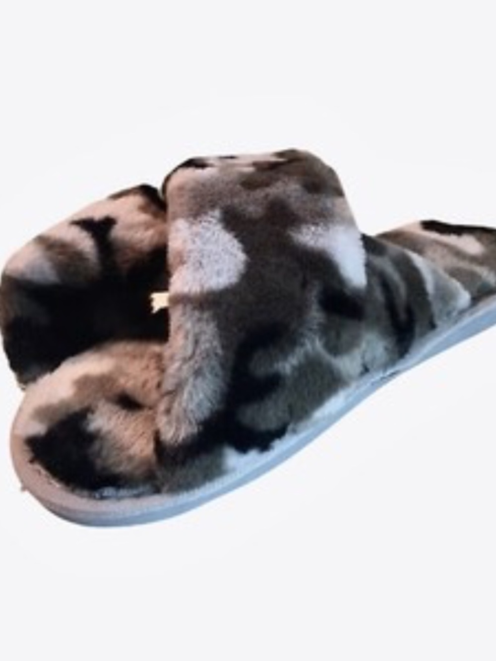 Womens Slippers Cross Plush Gray house Shoes Size 8‎ Camouflage Grey